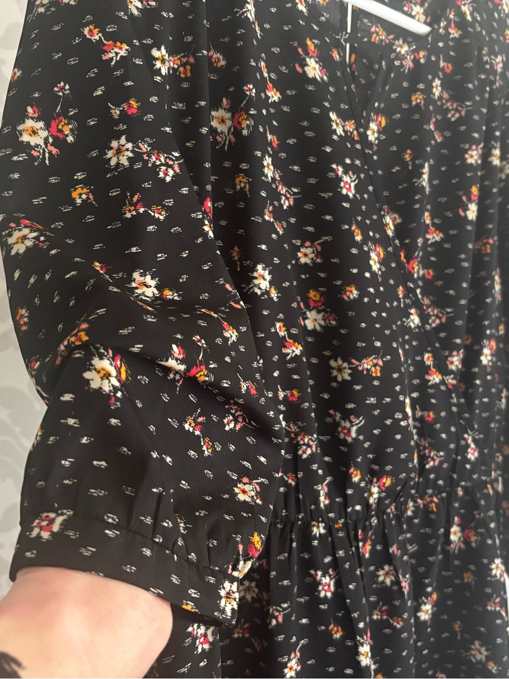 LUSH Kendal Dress in Black Floral Faux Wrap Mini Dress with Delicate Print
